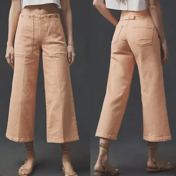 Pilcro By Anthropologie Kit High-Rise Crop Jeans In Petal Peach Women's Sz 26 - Picture 1 of 10